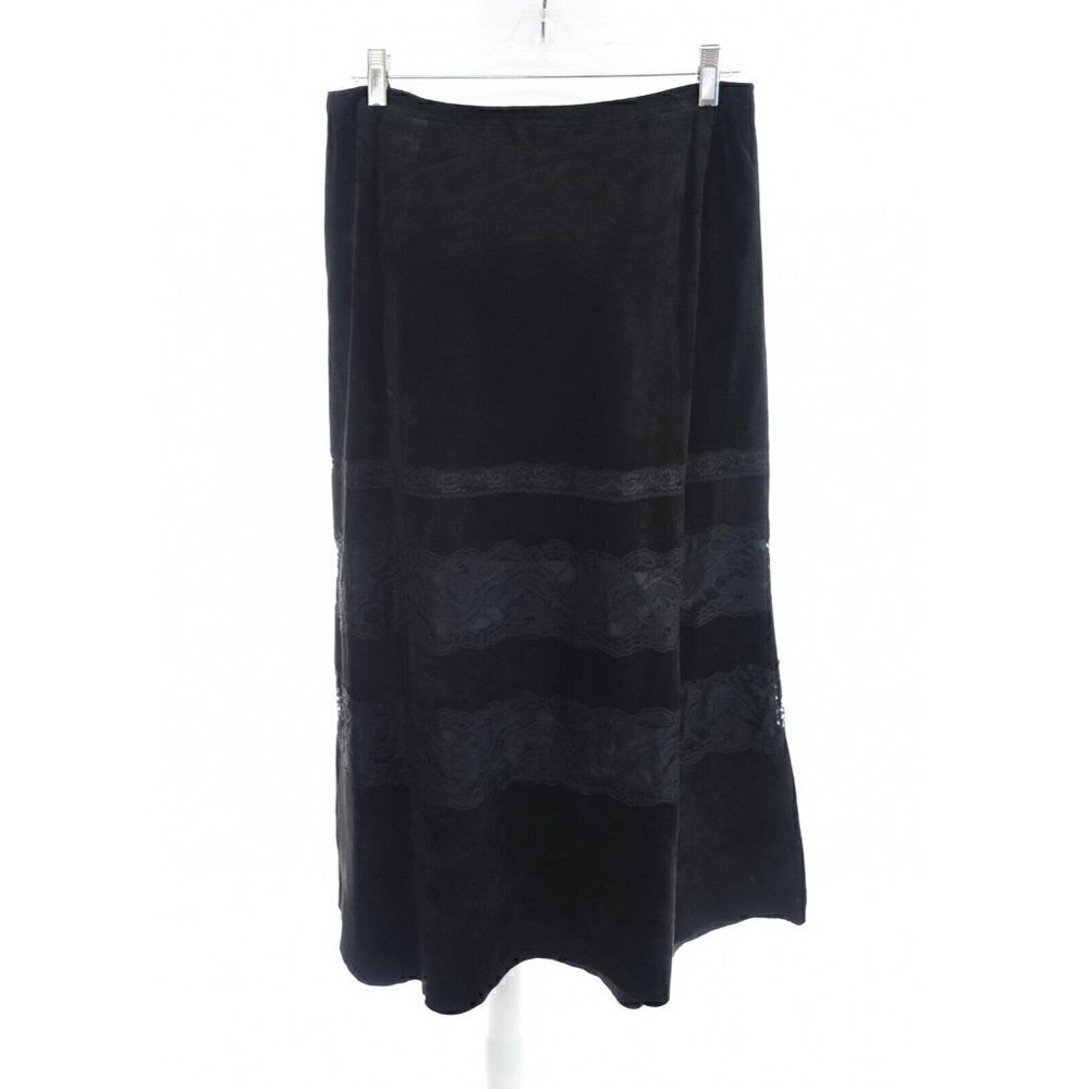 Provence d'amour Long 100% Leather Suede Lace Maxi Skirt Black Sz 8 Western Boho